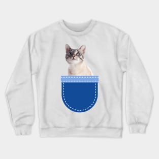 Silver Grey Cat in Pocket Crewneck Sweatshirt